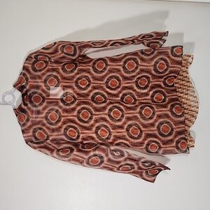 Zara Printed Organza sheer mini dress size XL '70s Retro